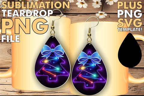 15x Teardrop Earring Design Selection , Neon Xmas Sublimation afrosvg 