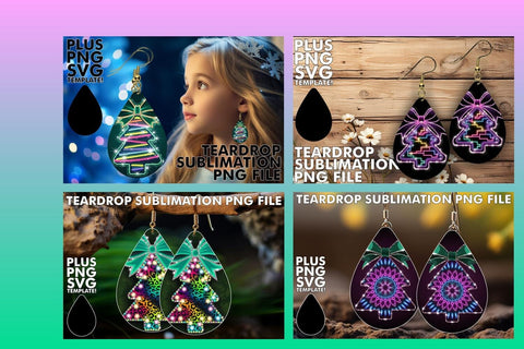 15x Teardrop Earring Design Selection , Neon Xmas Sublimation afrosvg 