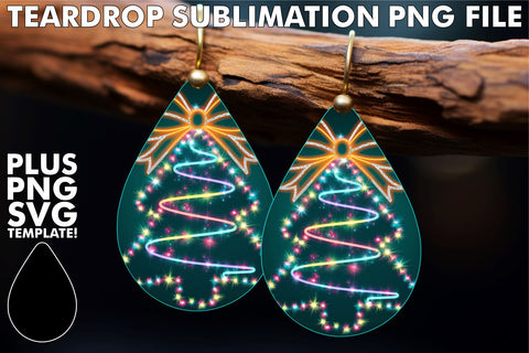 15x Teardrop Earring Design Selection , Neon Xmas Sublimation afrosvg 
