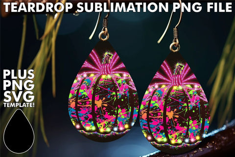 15x Teardrop Earring Design Set Bundle , Neon Fall Sublimation afrosvg 