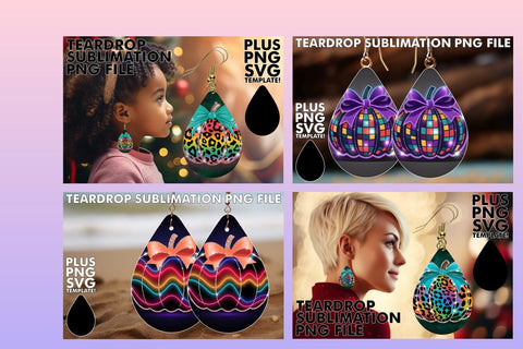 15x Teardrop Earring Design Set Bundle , Neon Fall Sublimation afrosvg 