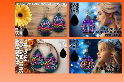15x Teardrop Earring Design Set Bundle , Neon Fall Sublimation afrosvg 