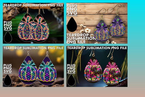 15x Teardrop Earring Design Set Bundle , Neon Fall Sublimation afrosvg 