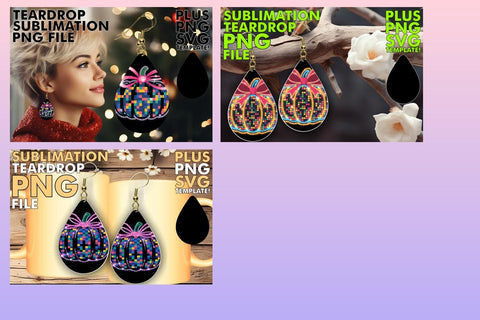 15x Teardrop Earring Design Set Bundle , Neon Fall Sublimation afrosvg 