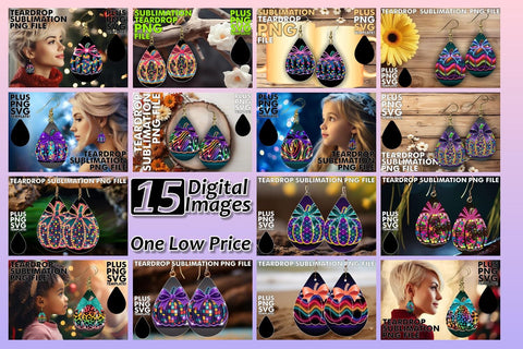 15x Teardrop Earring Design Set Bundle , Neon Fall Sublimation afrosvg 
