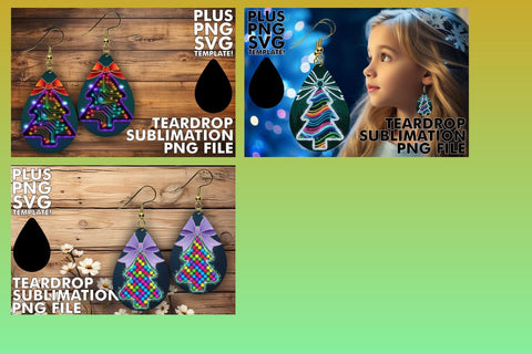15x Teardrop Earring Design Set Collection , Neon Xmas Sublimation afrosvg 