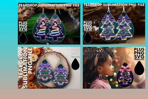 15x Teardrop Earring Design Set Collection , Neon Xmas Sublimation afrosvg 