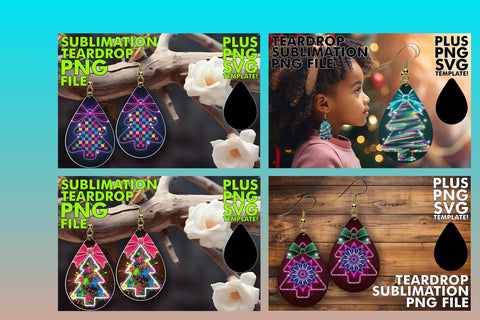 15x Teardrop Earring Design Set Collection , Neon Xmas Sublimation afrosvg 