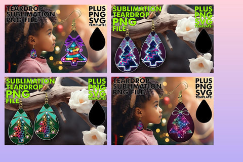 15x Teardrop Earring Design Set Collection , Neon Xmas Sublimation afrosvg 