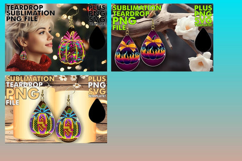 15x Teardrop Earring Kit for Custom , Neon Fall Sublimation afrosvg 