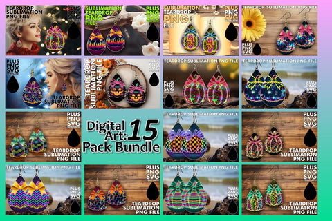 15x Teardrop Earring Kit for Custom , Neon Fall Sublimation afrosvg 