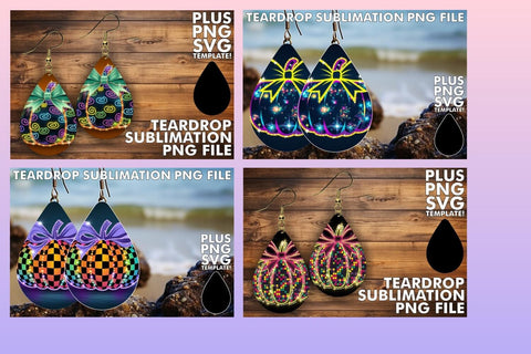 15x Teardrop Earring Kit for Custom , Neon Fall Sublimation afrosvg 