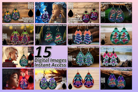 15x Teardrop Earring Pack Set , Neon Xmas Sublimation afrosvg 