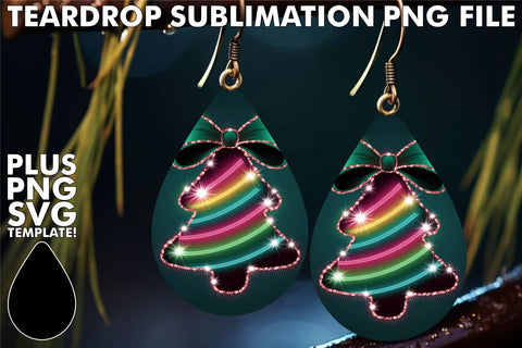 15x Teardrop Earring Pack Set , Neon Xmas Sublimation afrosvg 