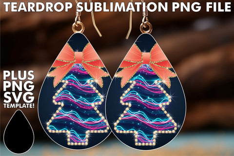 15x Teardrop Earring Pack Set , Neon Xmas Sublimation afrosvg 