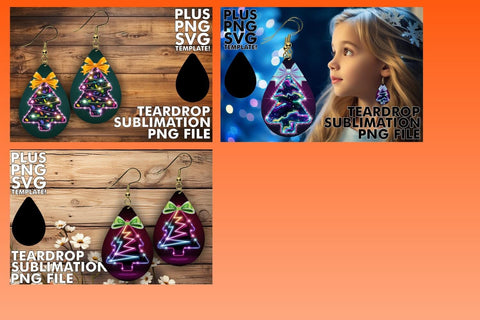 15x Teardrop Earring Pack Set , Neon Xmas Sublimation afrosvg 