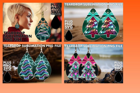 15x Teardrop Earring Pack Set , Neon Xmas Sublimation afrosvg 