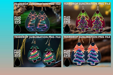 15x Teardrop Earring Pack Set , Neon Xmas Sublimation afrosvg 