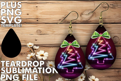 15x Teardrop Earring Pack Set , Neon Xmas Sublimation afrosvg 