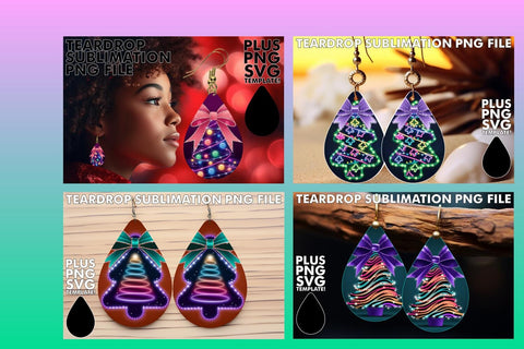 15x Teardrop Earring Pack Set , Neon Xmas Sublimation afrosvg 