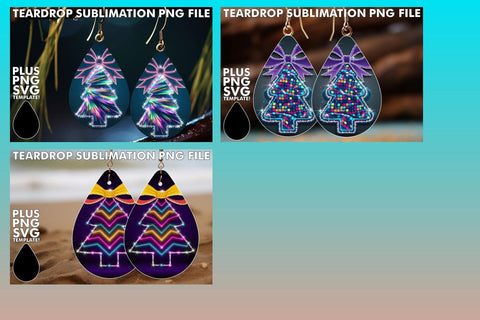 15x Teardrop Earrings Design Collection , Neon Xmas Sublimation afrosvg 