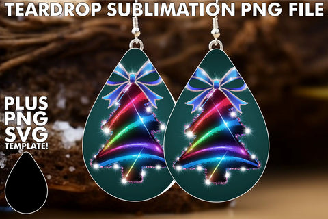 15x Teardrop Earrings Design Collection , Neon Xmas Sublimation afrosvg 