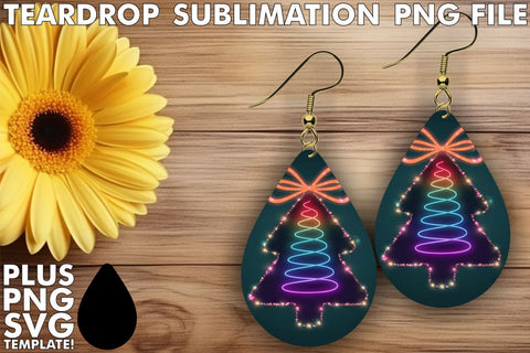 15x Teardrop Earrings Design Collection , Neon Xmas Sublimation afrosvg 