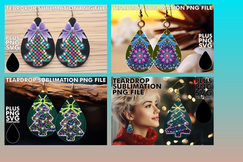 15x Teardrop Earrings Design Collection , Neon Xmas Sublimation afrosvg 
