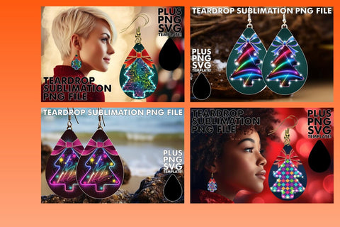 15x Teardrop Earrings Design Collection , Neon Xmas Sublimation afrosvg 