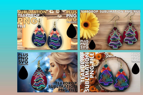 15x Teardrop Earrings Design Kit Set , Neon Xmas Sublimation afrosvg 