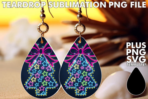 15x Teardrop Earrings Design Kit Set , Neon Xmas Sublimation afrosvg 