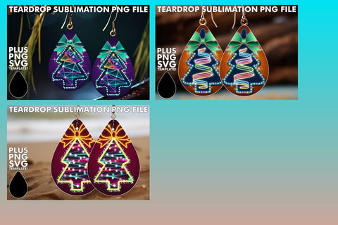 15x Teardrop Earrings Design Kit Set , Neon Xmas Sublimation afrosvg 