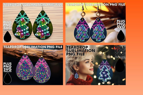 15x Teardrop Earrings Design Kit Set , Neon Xmas Sublimation afrosvg 