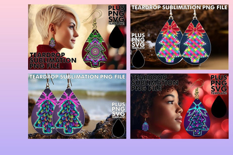 15x Teardrop Earrings Design Kit Set , Neon Xmas Sublimation afrosvg 
