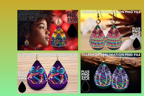 15x Teardrop Earrings for Personalized , Neon Fall Sublimation afrosvg 