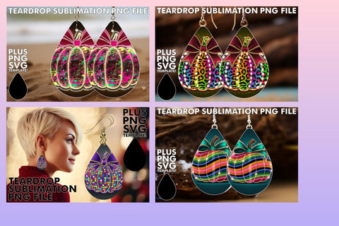 15x Teardrop Earrings for Personalized , Neon Fall Sublimation afrosvg 