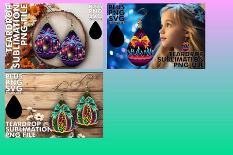15x Teardrop Earrings for Personalized , Neon Fall Sublimation afrosvg 