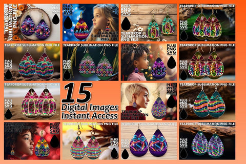 15x Teardrop Earrings for Personalized , Neon Fall Sublimation afrosvg 
