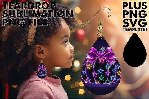 15x Teardrop Earrings for Personalized , Neon Fall Sublimation afrosvg 