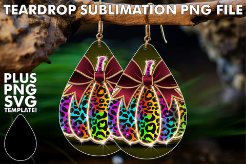 15x Teardrop Earrings for Personalized , Neon Fall Sublimation afrosvg 