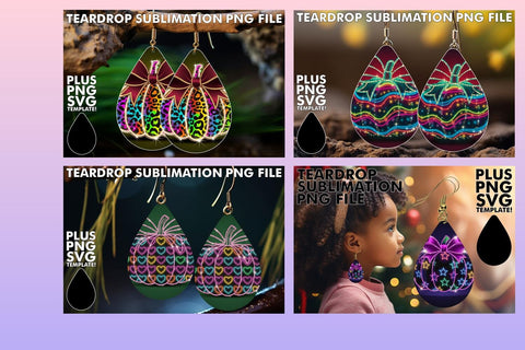 15x Teardrop Earrings for Personalized , Neon Fall Sublimation afrosvg 