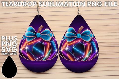 15x Teardrop Earrings for Personalized , Neon Fall Sublimation afrosvg 