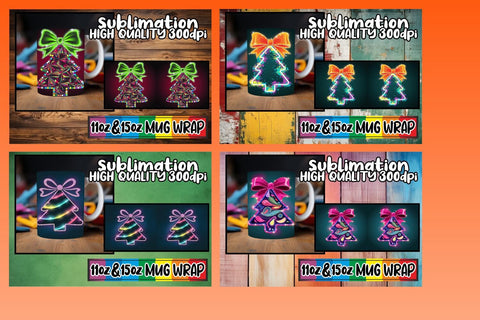 15x Trendy Mug Wrap , Neon Xmas Sublimation afrosvg 