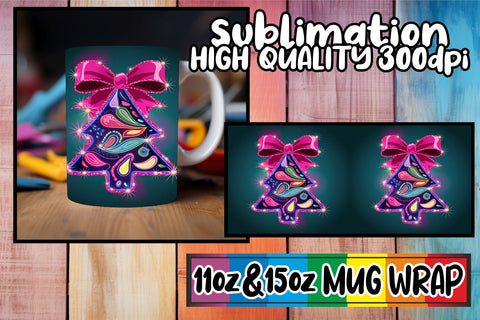 15x Trendy Mug Wrap , Neon Xmas Sublimation afrosvg 