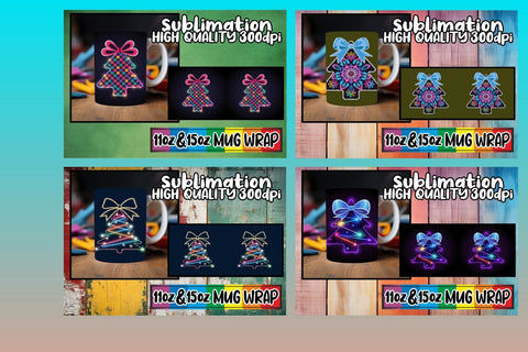 15x Trendy Mug Wrap , Neon Xmas Sublimation afrosvg 