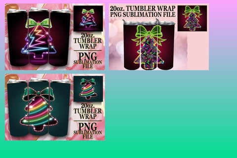 15x Tumbler Wrap Bundle for 20oz Design , Neon Xmas Sublimation afrosvg 