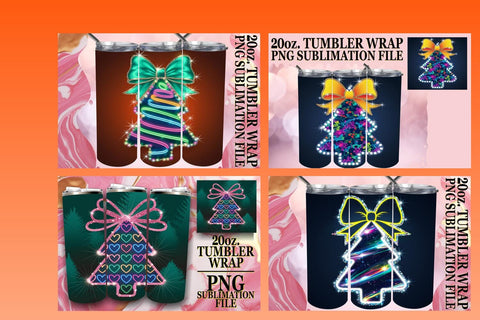 15x Tumbler Wrap Bundle for 20oz Design , Neon Xmas Sublimation afrosvg 