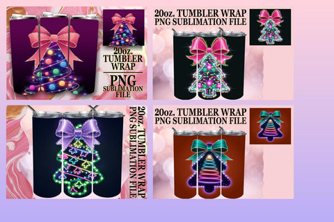 15x Tumbler Wrap Bundle for 20oz Design , Neon Xmas Sublimation afrosvg 
