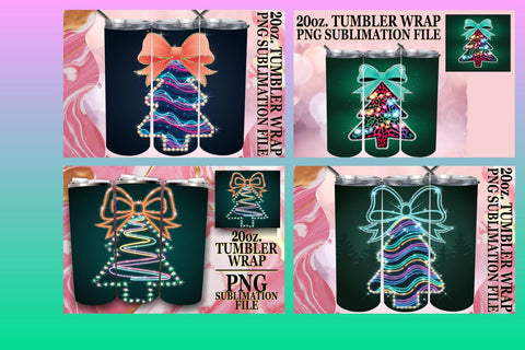 15x Tumbler Wrap Bundle for 20oz Design , Neon Xmas Sublimation afrosvg 