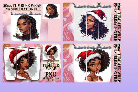 15x Tumbler Wrap Bundle Sublimation 20oz , Xmas Girl Sublimation afrosvg 